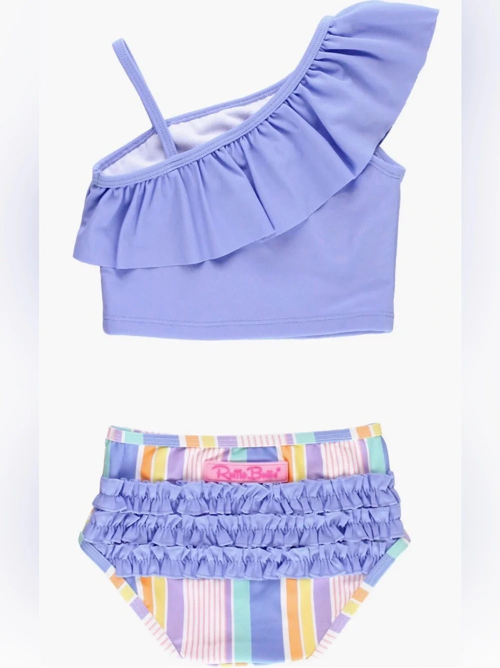 Ruffle Butts Pastel Stripe Two-Piece Swim Set with Light Blue Accents